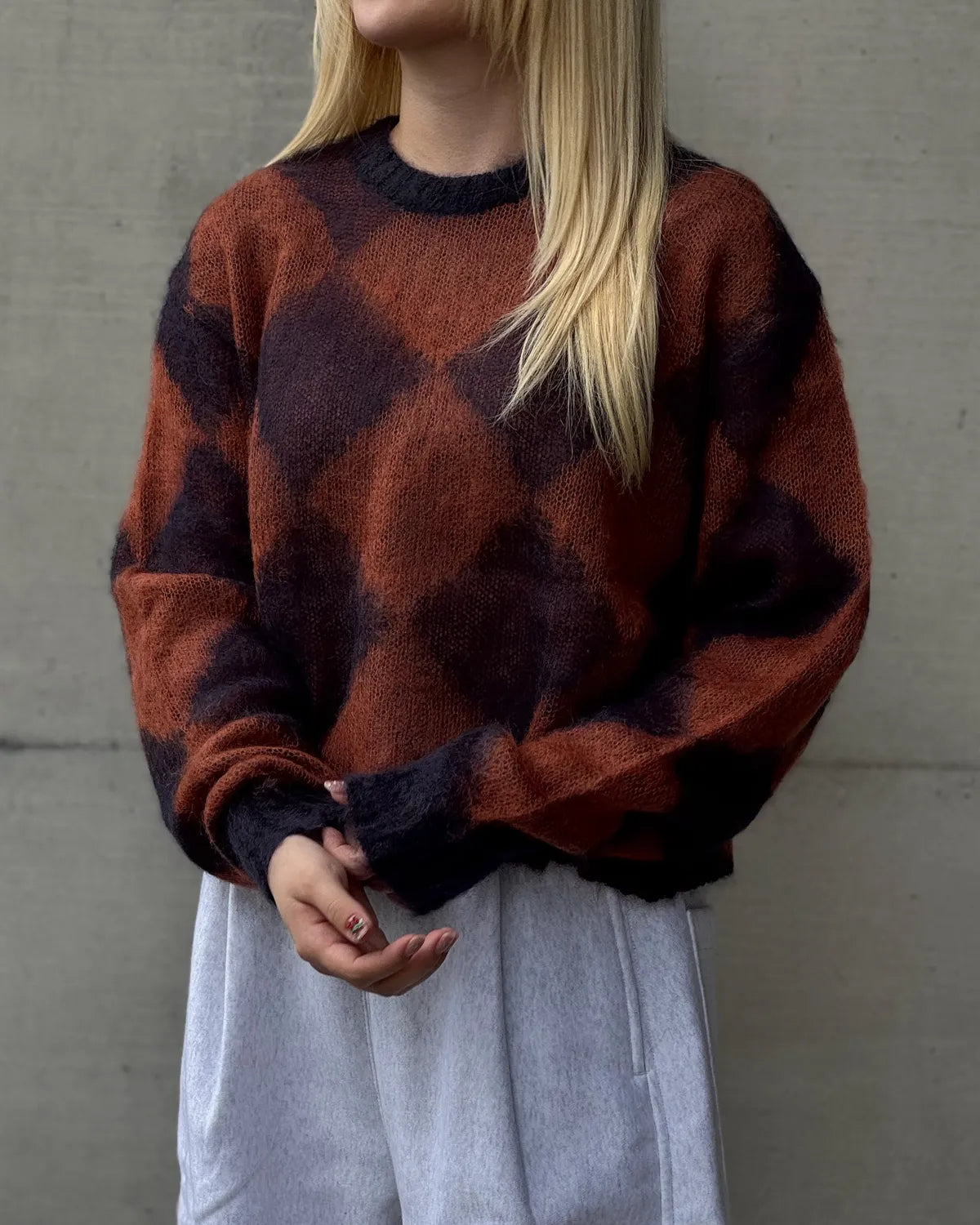 PHEENY / Kid Mohair Diamond Check Crop Top (PA26-KT02)