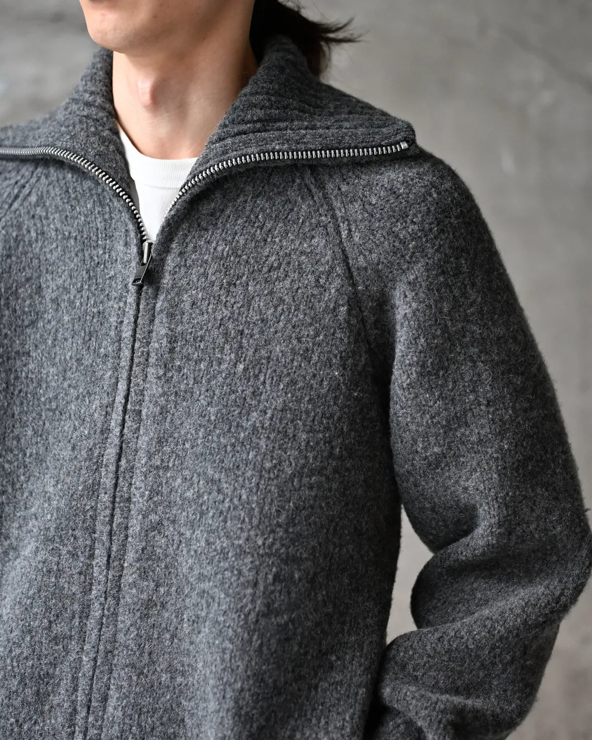 NONNATIVE / HIKER HIGH NECK ZIP BLOUSON WOOL BOUCLE KNIT (NN-K4907)