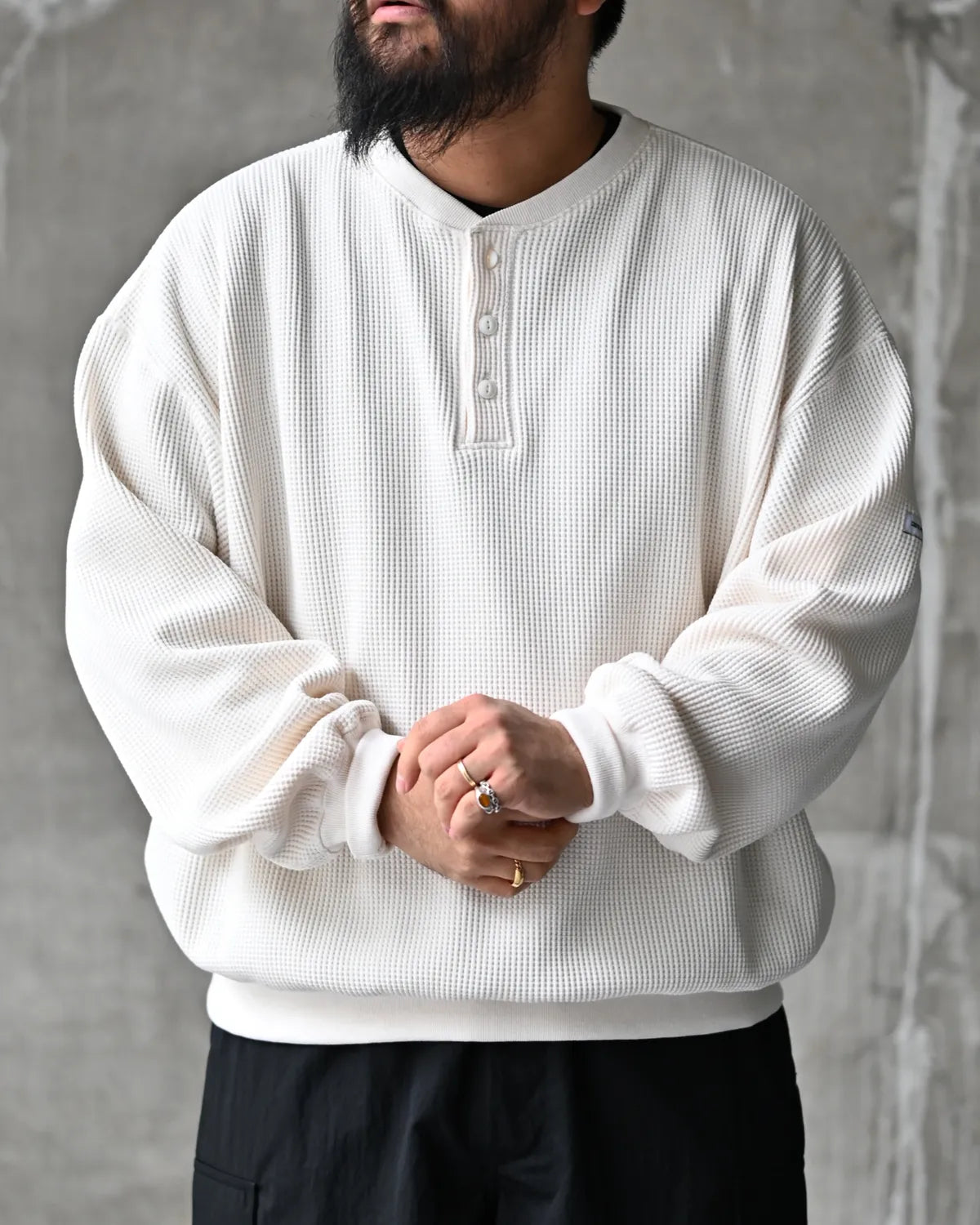 COOTIE PRODUCTIONS / N/C Waffle Henley-Neck Pullover (CTE-26A318)