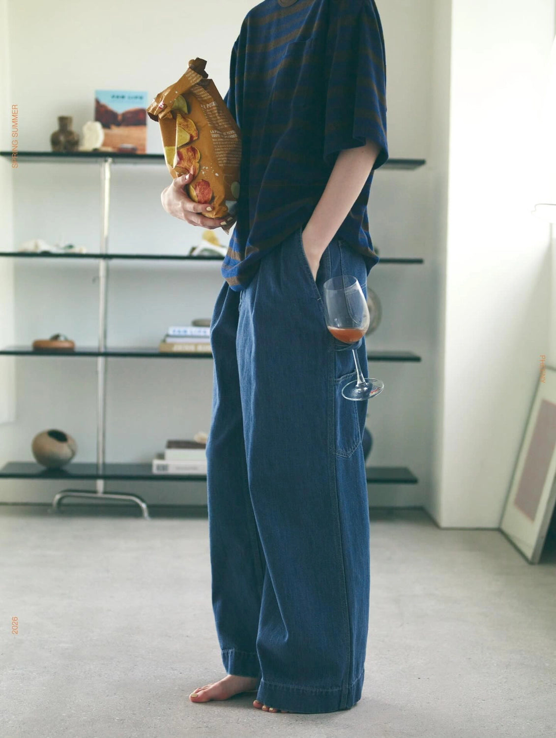PHEENY / Natural Slub Denim Wide Painter Pants (PS26-PT05)