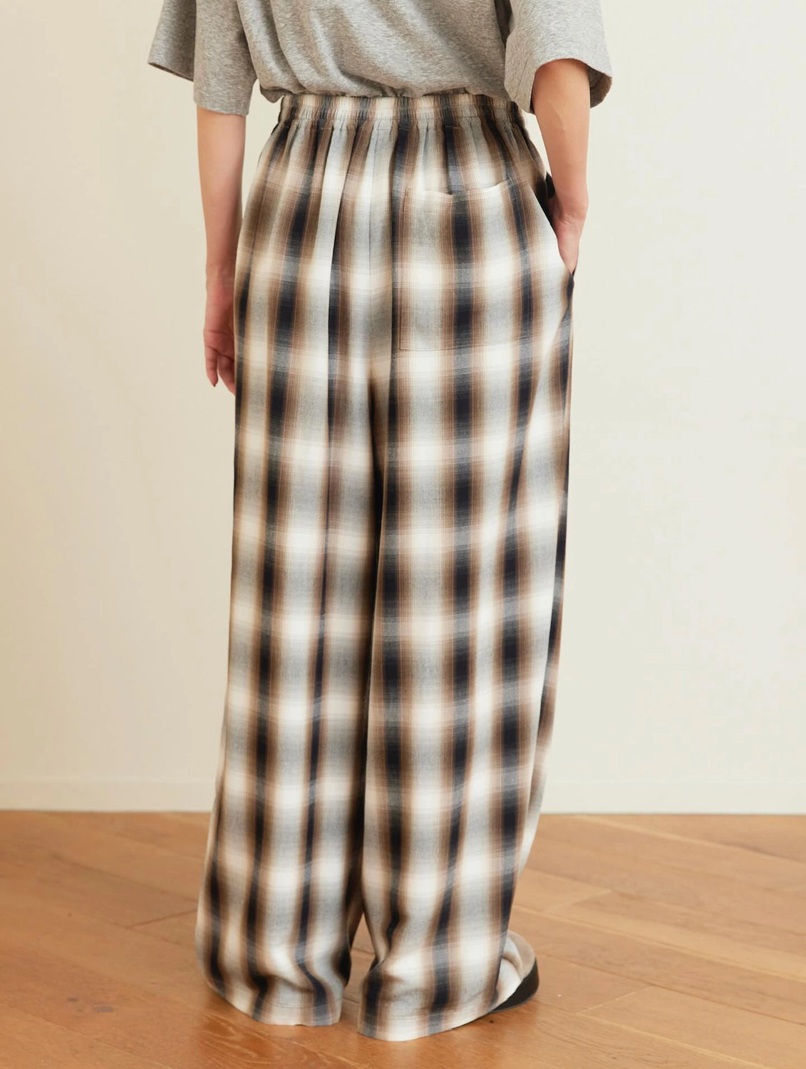 PHEENY / Rayon Ombre Check Gathered Pants (PS26-PT06)