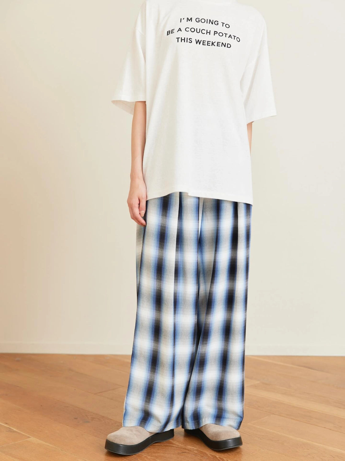 PHEENY / Rayon Ombre Check Gathered Pants (PS26-PT06)