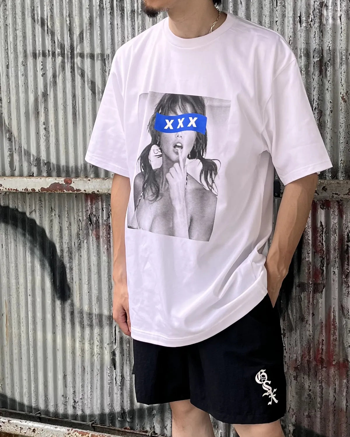 GOD SELECTION XXX / Blue Box Logo Monochrome Photo Tee (GX-S26-ST-13)
