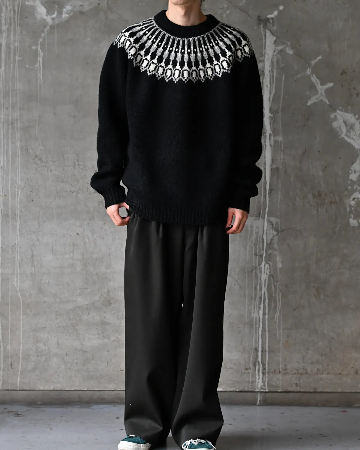 NONNATIVE / EXPLORER HAND-KNIT CREW SWEATER LINCOLN WOOL YARN (NN-K4908)