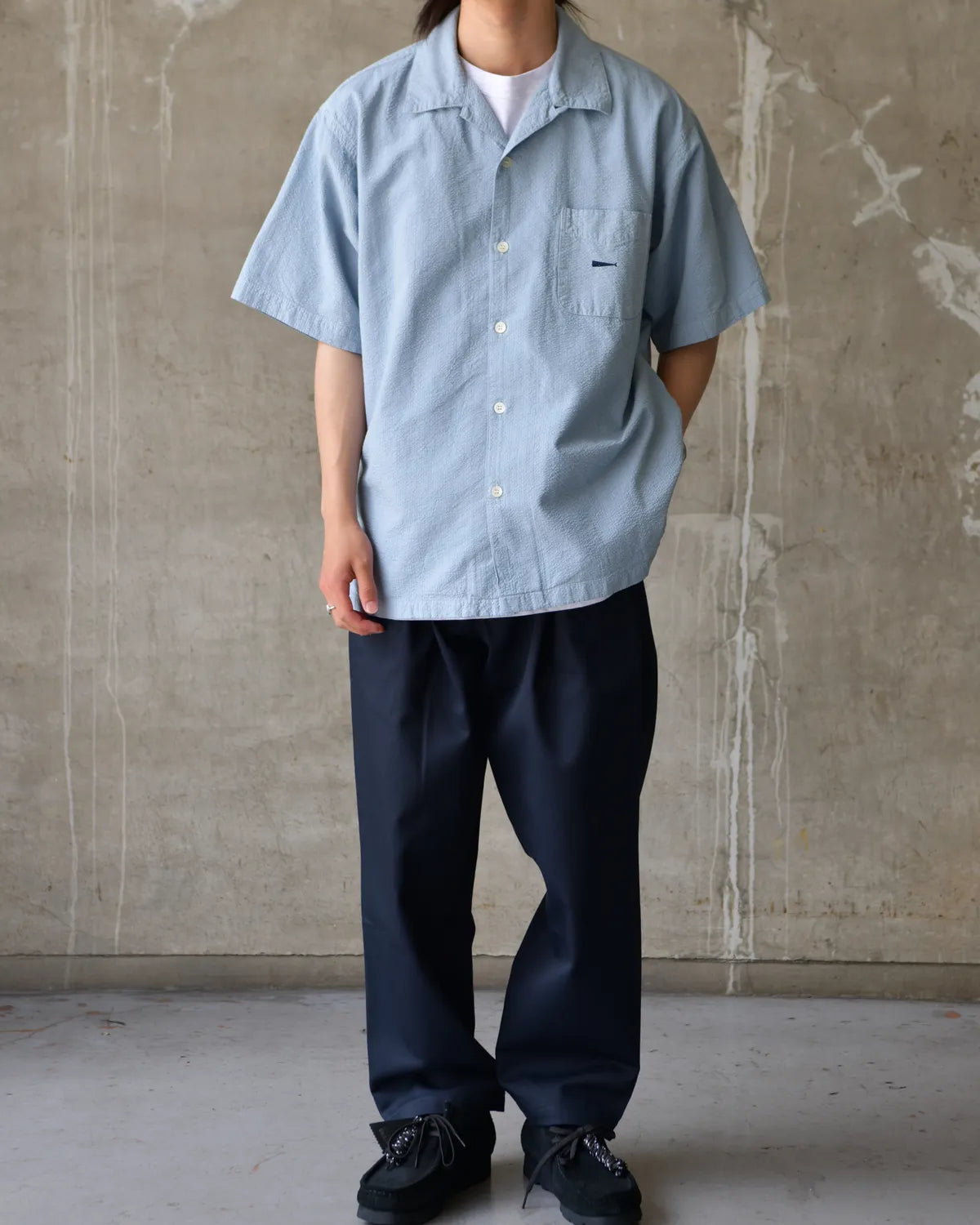 DESCENDANT / S WIND OPEN COLLAR SEERSUCKER SS SHIRT (261WVDS-SHM05)