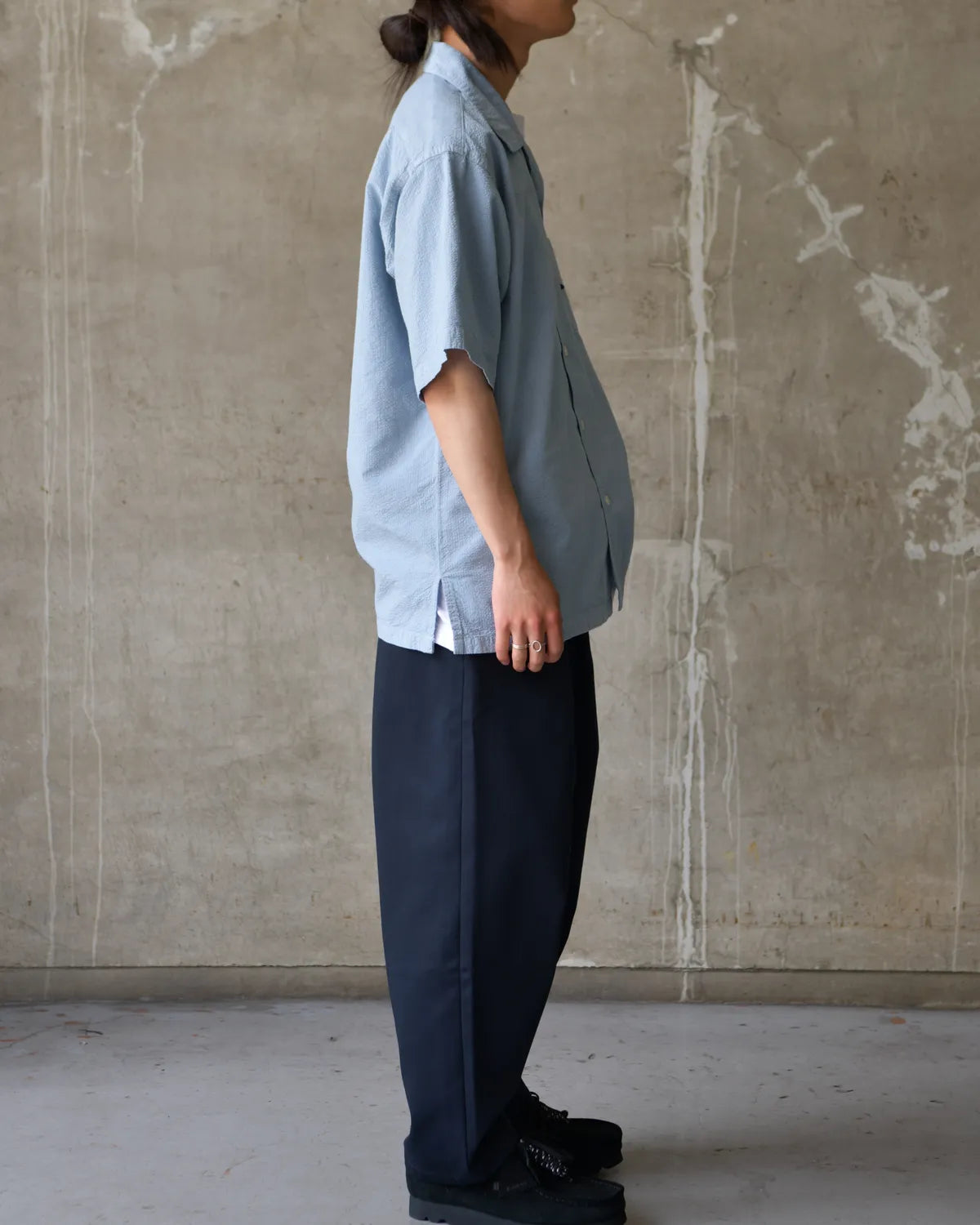 DESCENDANT / S WIND OPEN COLLAR SEERSUCKER SS SHIRT (261WVDS-SHM05)