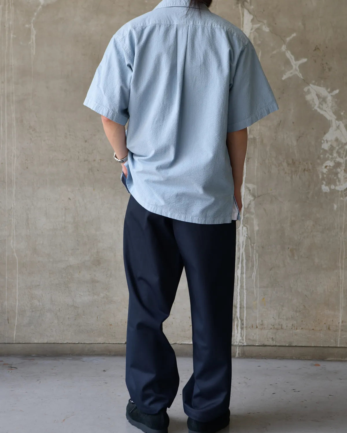 DESCENDANT / S WIND OPEN COLLAR SEERSUCKER SS SHIRT (261WVDS-SHM05)
