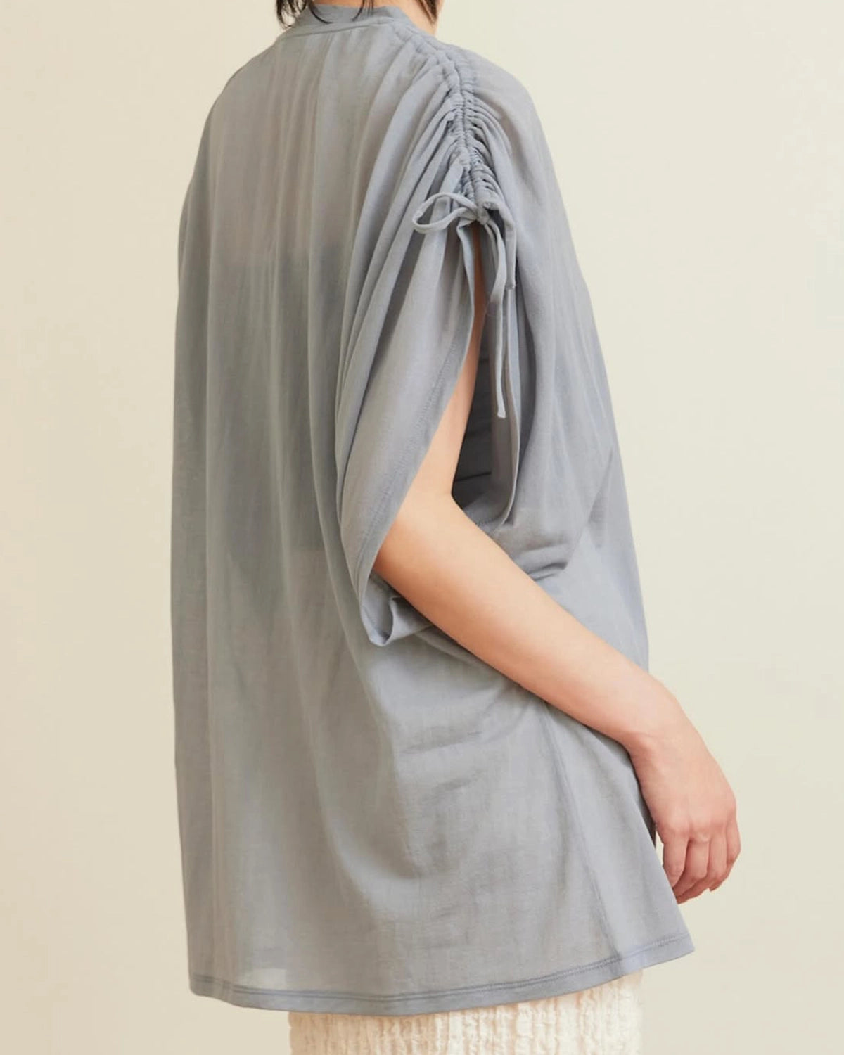 PHEENY / Sheer Jersey Gathered Shoulder Top (PS26-CS23)