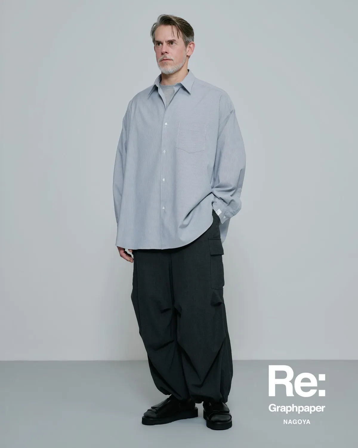 Graphpaper Re: (※Graphpaper NAGOYA EXCLUSIVE) / Hair Line Sucker Stripe L/S Oversized Regular Collor Shirts (GM262-50702N)