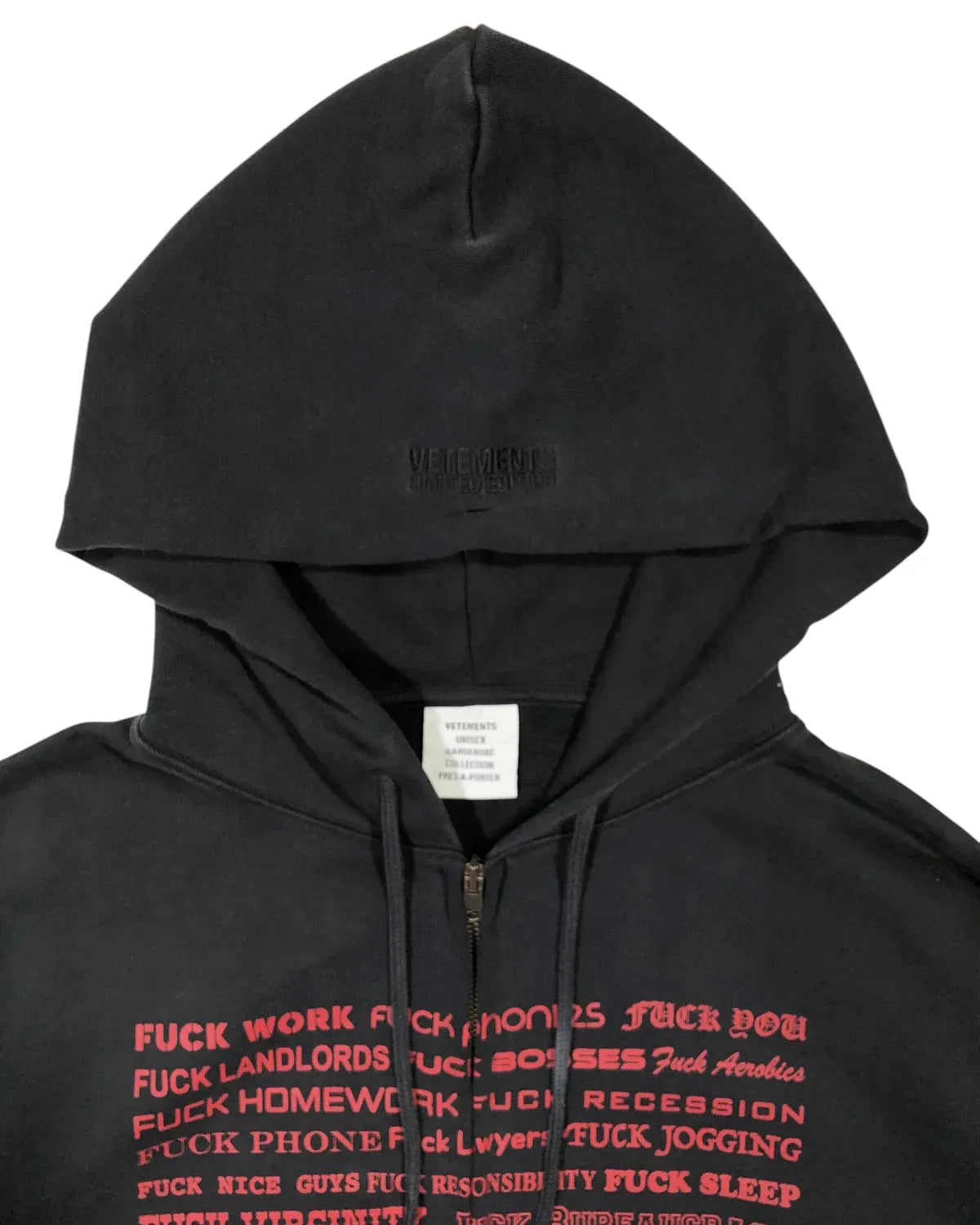VETEMENTS / FUCK FITTED ZIP-UP HOODIE (UH78ZU660B)