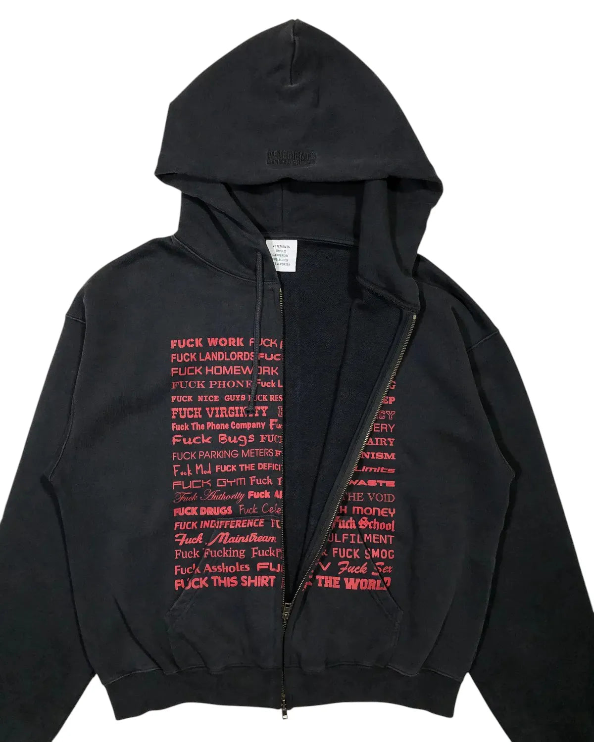VETEMENTS / FUCK FITTED ZIP-UP HOODIE (UH78ZU660B)