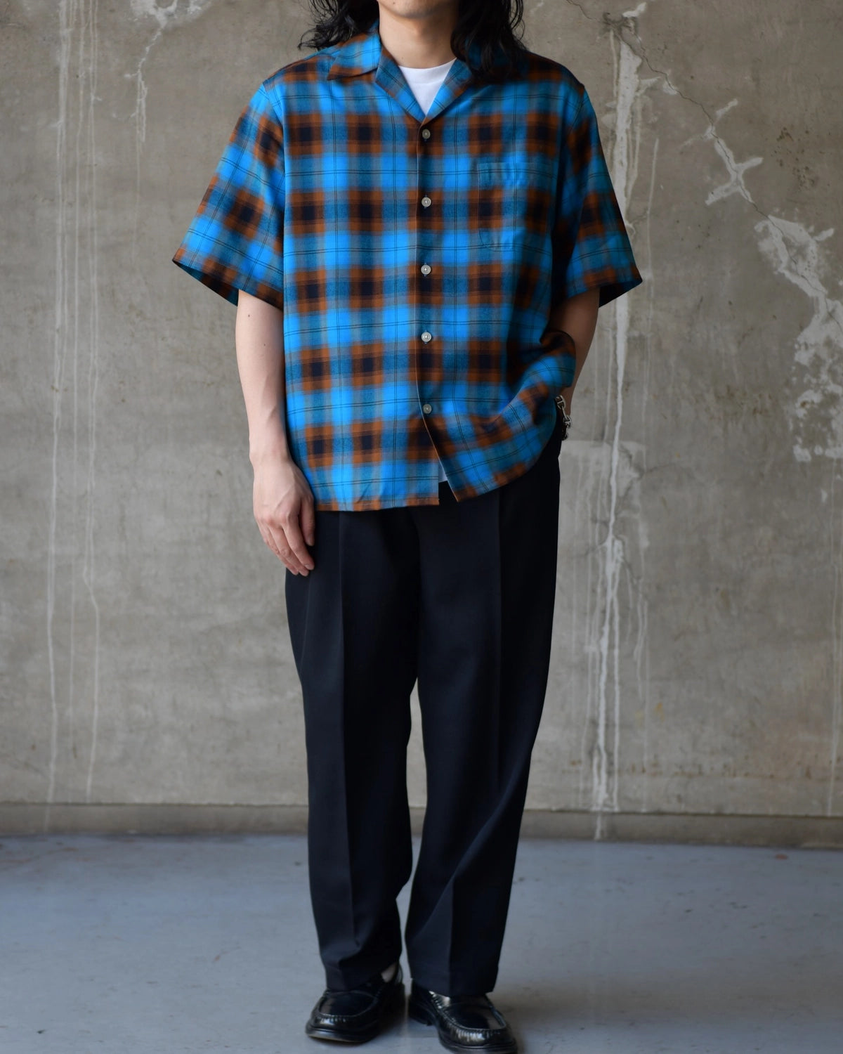 WACKO MARIA / OMBRE CHECK OPEN COLLAR SHIRT S/S -TYPE-2- (26SS-WMS-OC10)