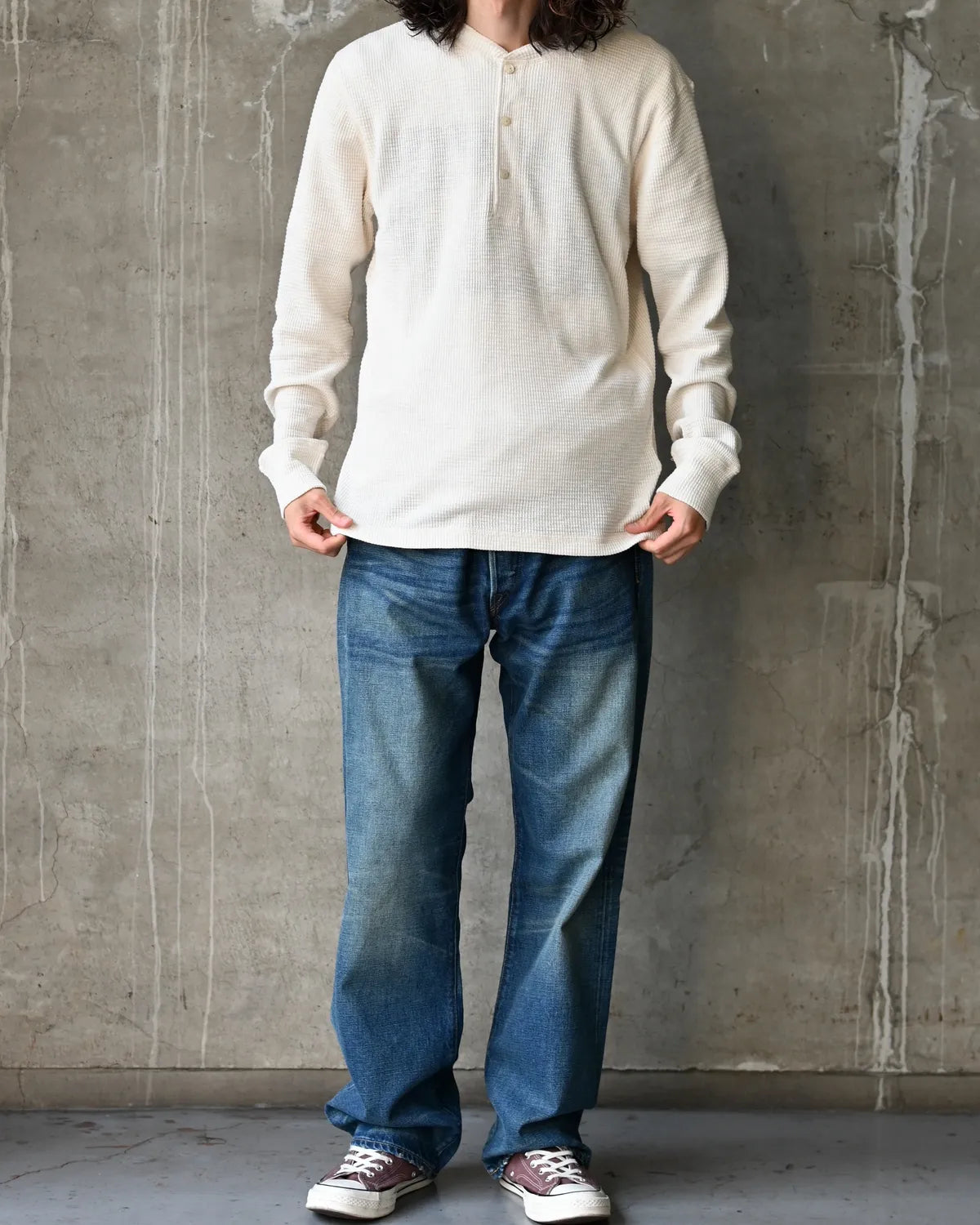 RRL / ガーメントダイド ワッフルニット ヘンリーネック シャツ (MNRRKNI16820215)