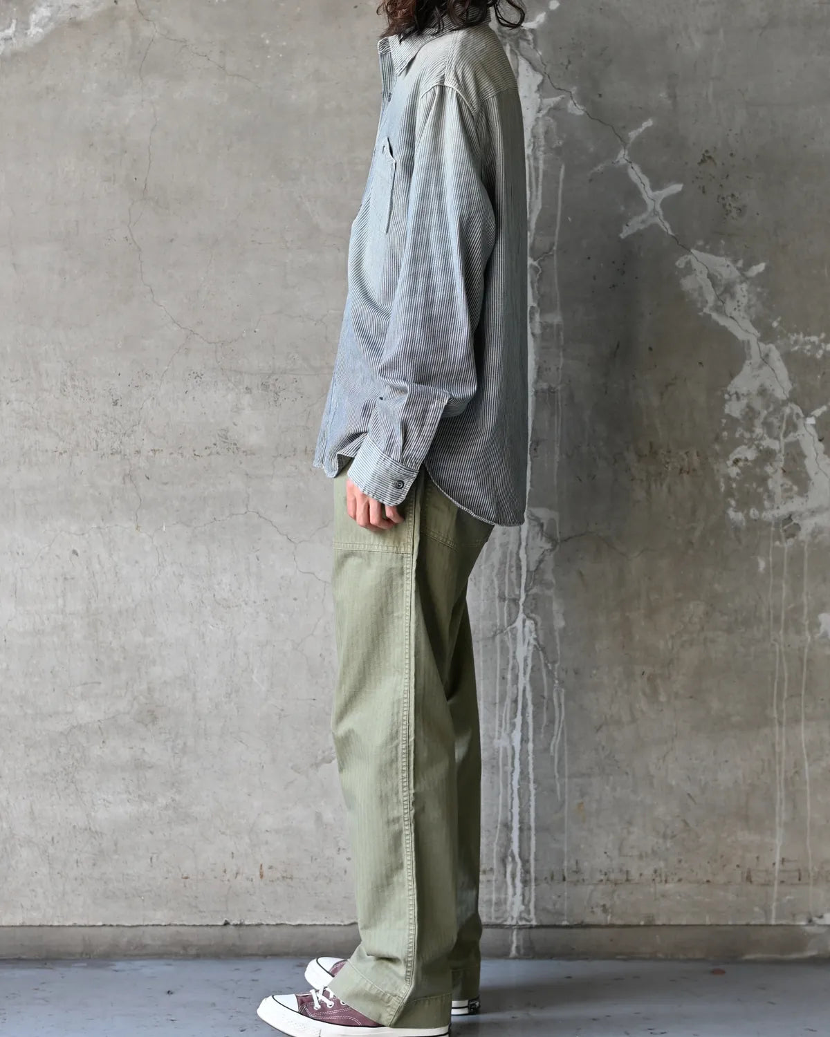 RRL / インディゴ ストライプド ツイル ワークシャツ (MNRRWOV16820430)