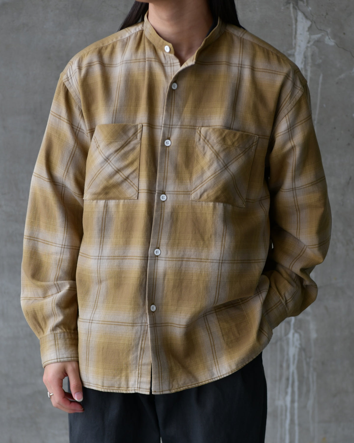 NONNATIVE / OFFICER STAND COLLAR L/S SHIRT COTTON TWILL OMBRE CHECK by Rafu (NN-S4806)