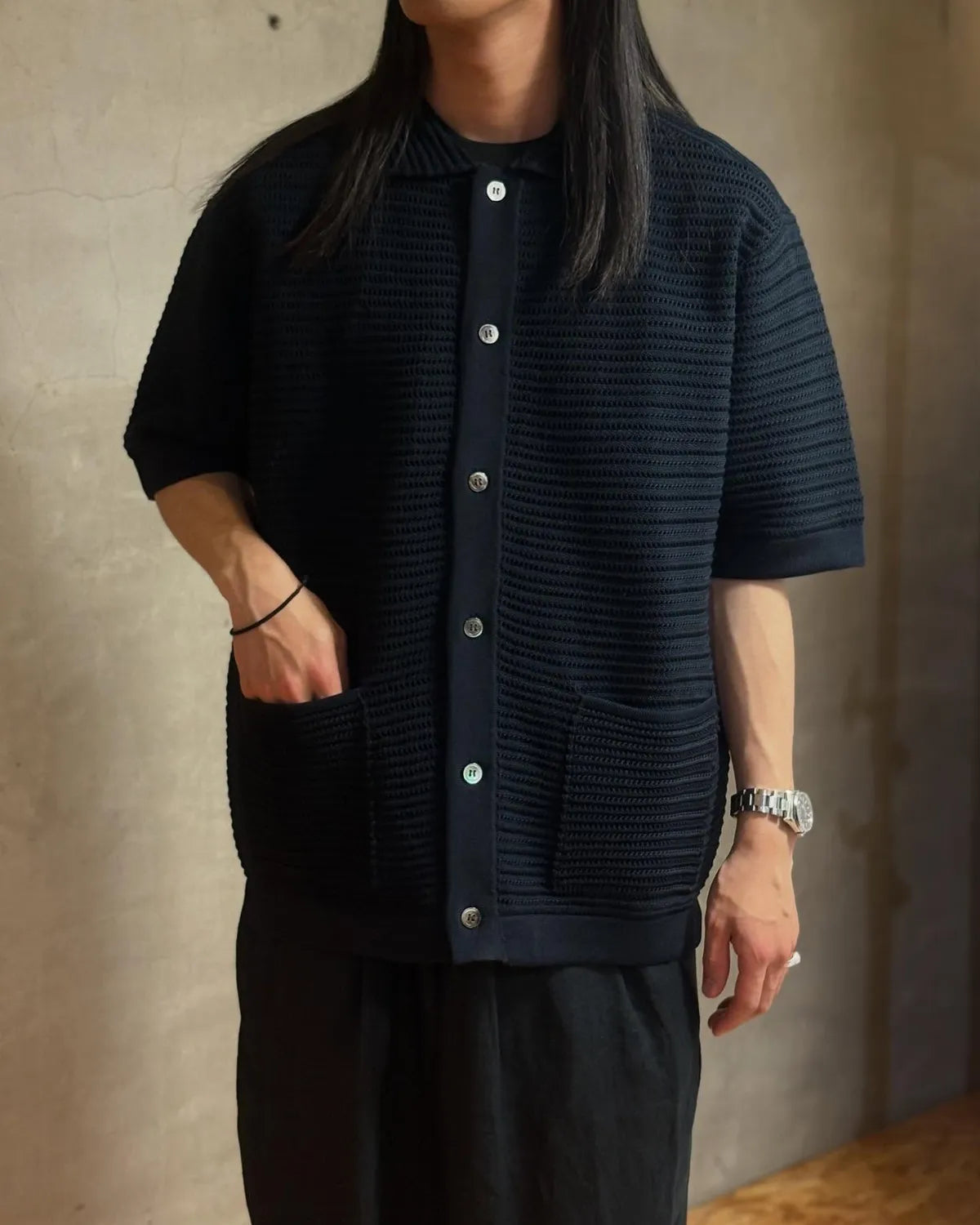 BATONER / SUMMER KNIT POLO CARDIGAN SHORT SLEEVE (BN-26SM-066)