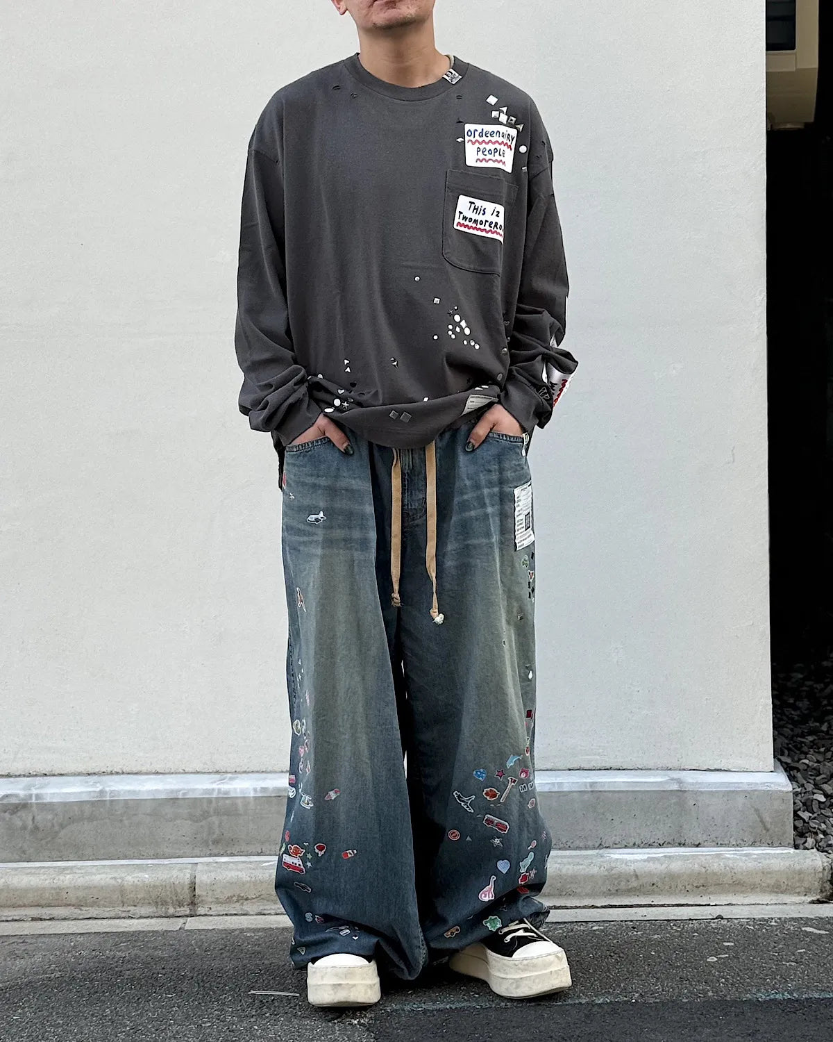 Maison MIHARA YASUHIRO / Kids Sticker Printed Wide Denim Pants -Women's- (K16PT342)