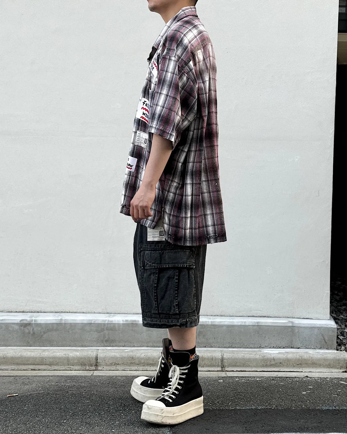 Maison MIHARA YASUHIRO / Embellished Sticker Short Sleeve Check Shirt (A16SH087)