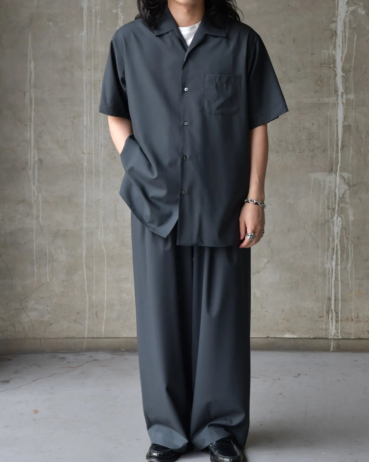 MARKAWARE / Organic Wool 2/80 Tropical / Italian Open Collar S/S Shirt (A26B04SH02B)