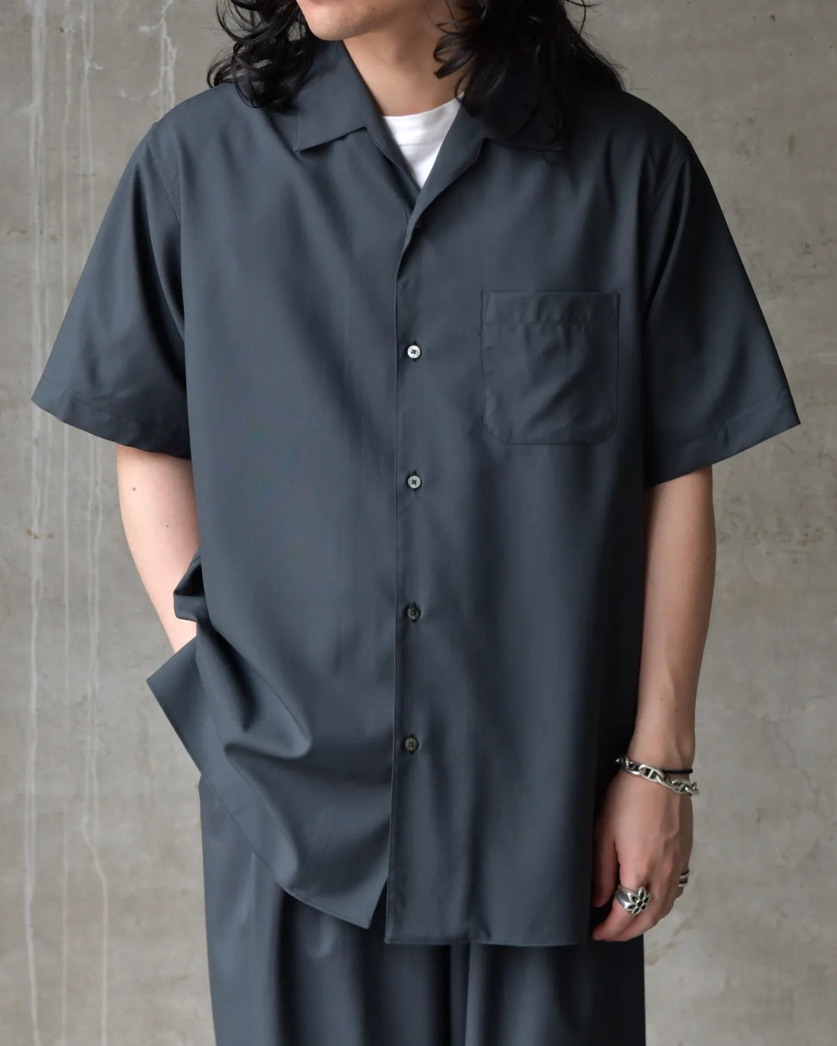 MARKAWARE / Organic Wool 2/80 Tropical / Italian Open Collar S/S Shirt (A26B04SH02B)