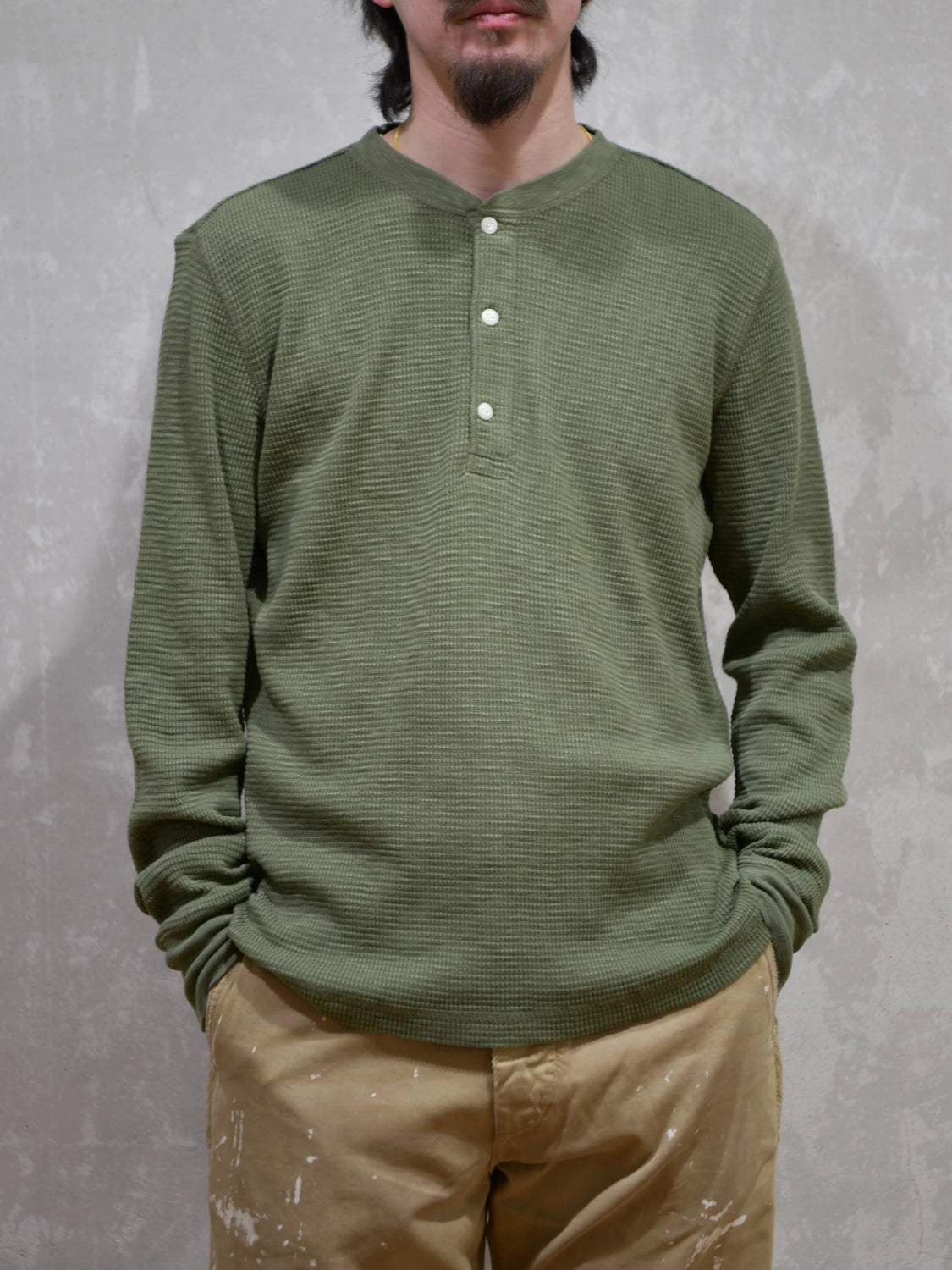 RRL / ガーメントダイド ワッフルニット ヘンリーネック シャツ(MNRRKNI16820214)