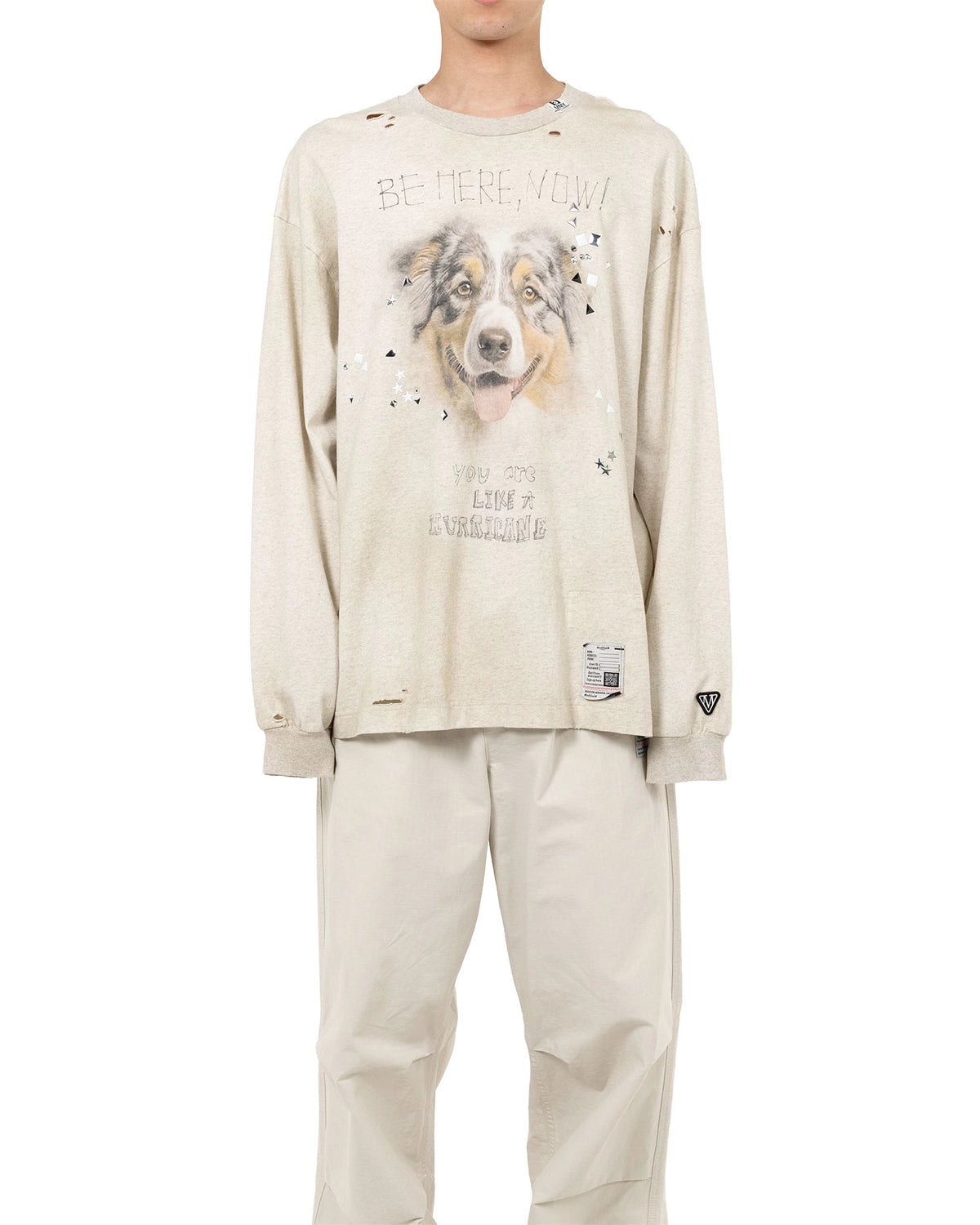 Maison MIHARA YASUHIRO / Dog Printed Embellished Distressed Long Sleeve T-shirt (J15LT751)