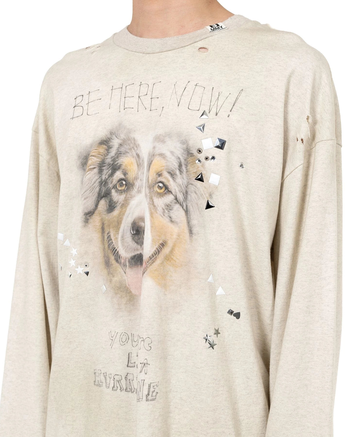 Maison MIHARA YASUHIRO / Dog Printed Embellished Distressed Long Sleeve T-shirt (J15LT751)