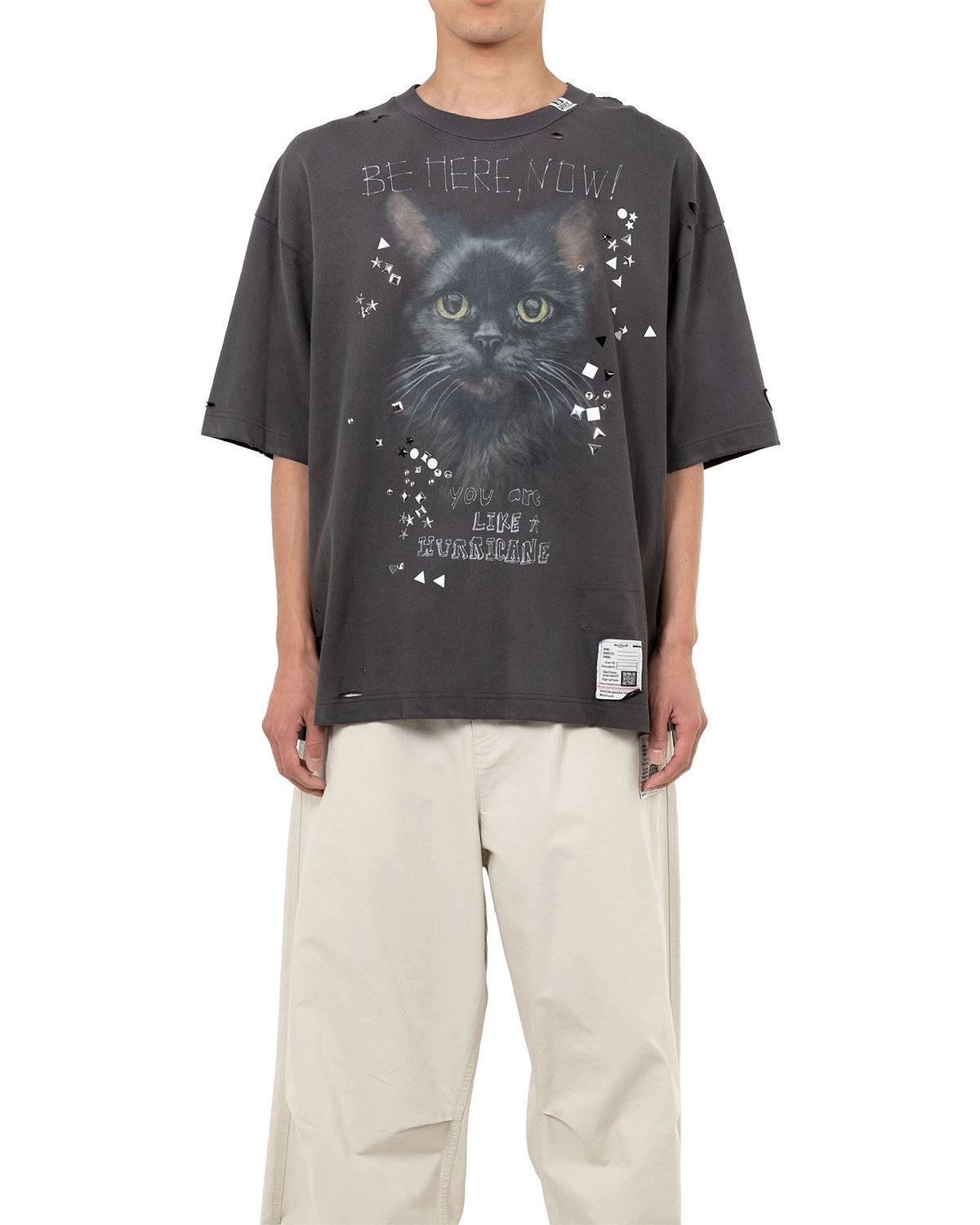 Maison MIHARA YASUHIRO / Cat Printed Embellished Distressed T-shirt (J15TS752)