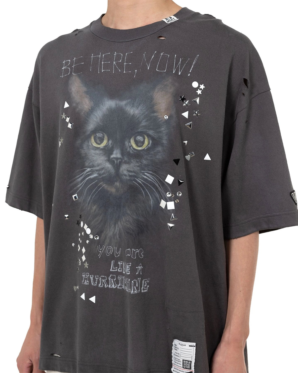 Maison MIHARA YASUHIRO / Cat Printed Embellished Distressed T-shirt (J15TS752)