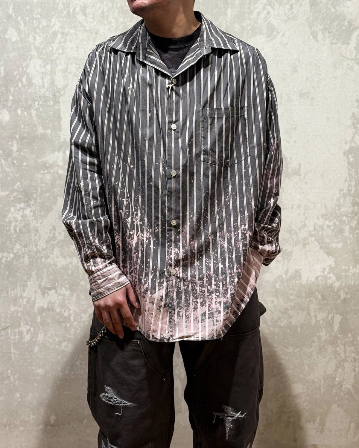 KAMIYA / Bleached Stripe L/S SHIRT (G14SH059)