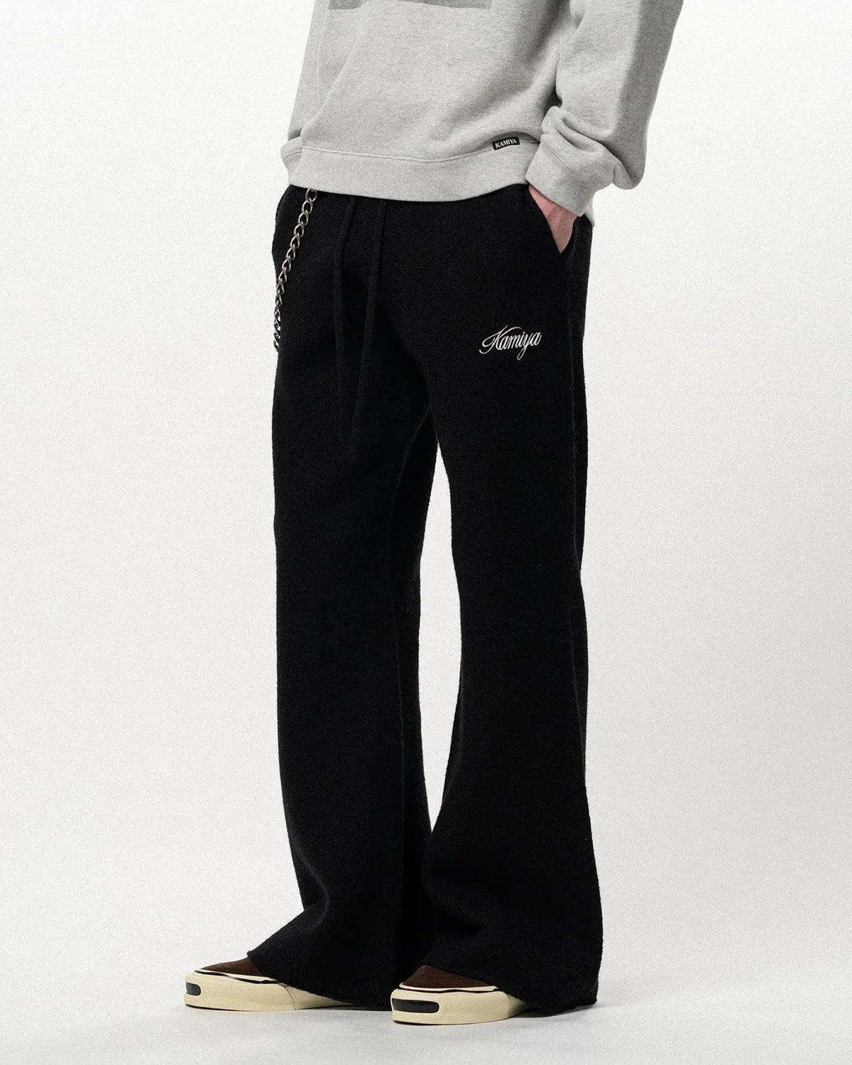 KAMIYA の Embroidered Felted Wool Knit Bootcut Pants (G17PT084)