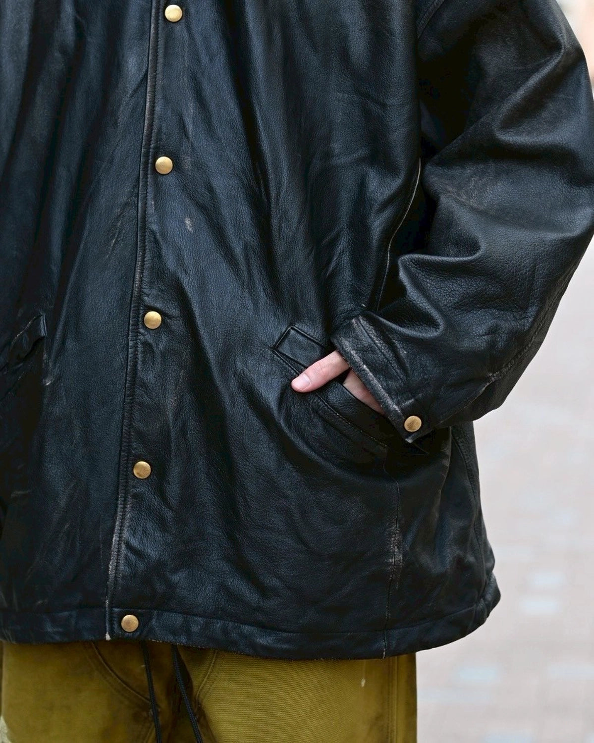 KAMIYA / Distressed Leather Coach Jacket (G15BL011)