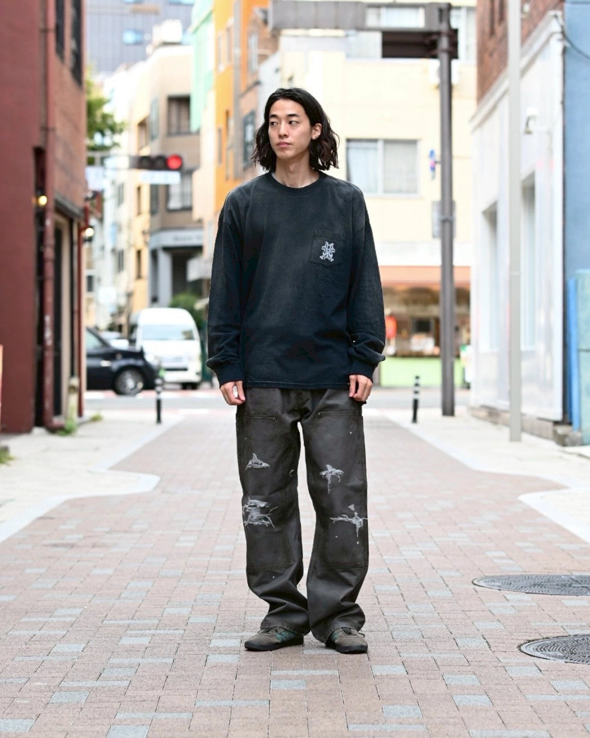 KAMIYA / "Messenger Bird" Distressed Pocket L/S T-shirt (G15LT086)