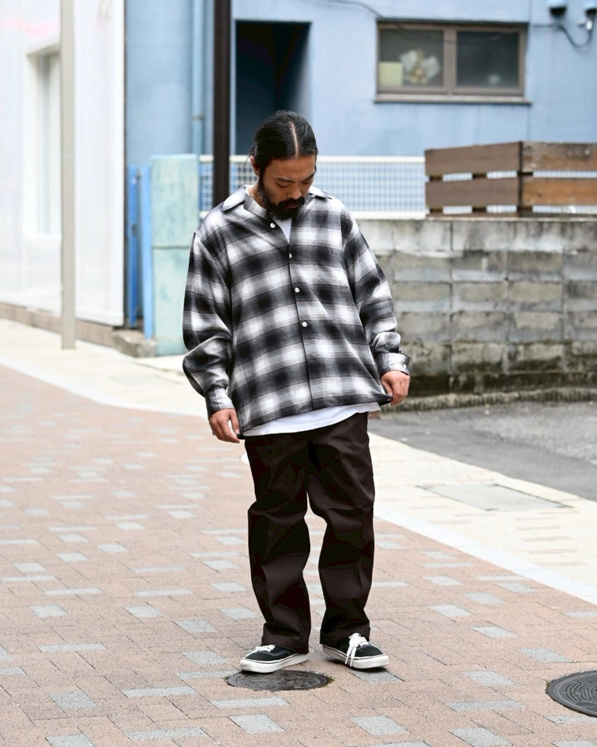 WACKO MARIA / OMBRE CHECK OPEN COLLAR SHIRT (25FW-WMS-OC06)