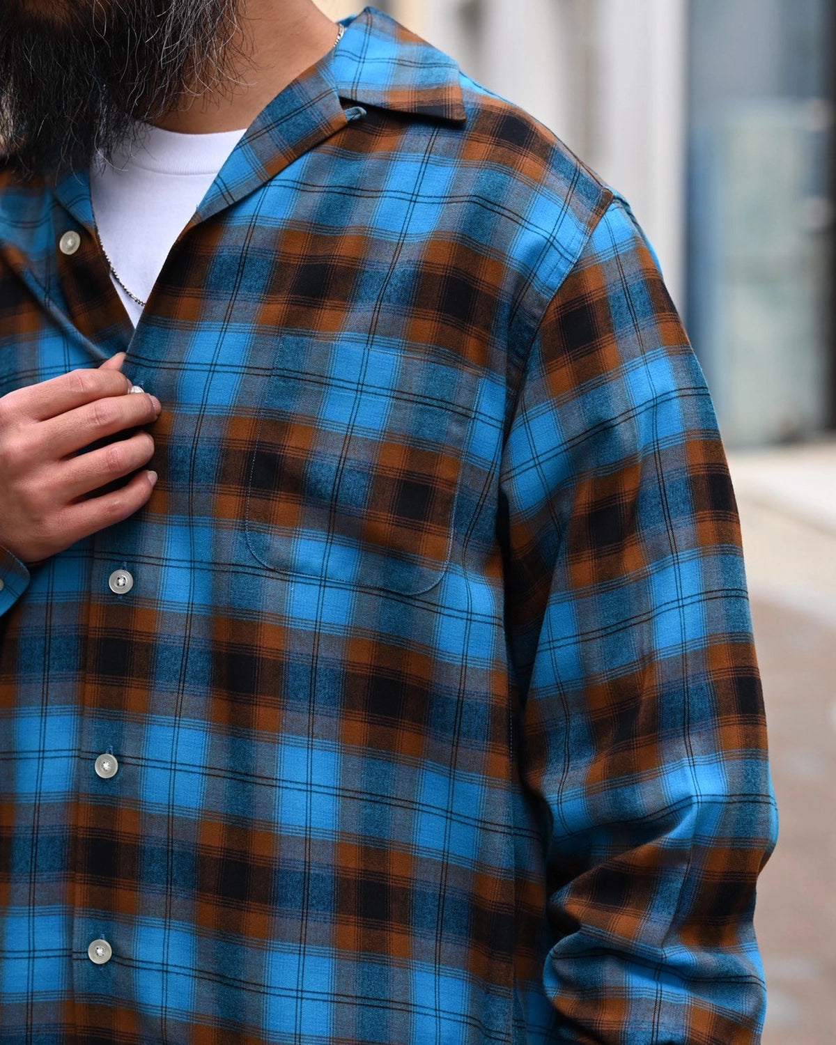 WACKO MARIA / OMBRE CHECK OPEN COLLAR SHIRT L/S -TYPE-1- (26SS-WMS-OC11)