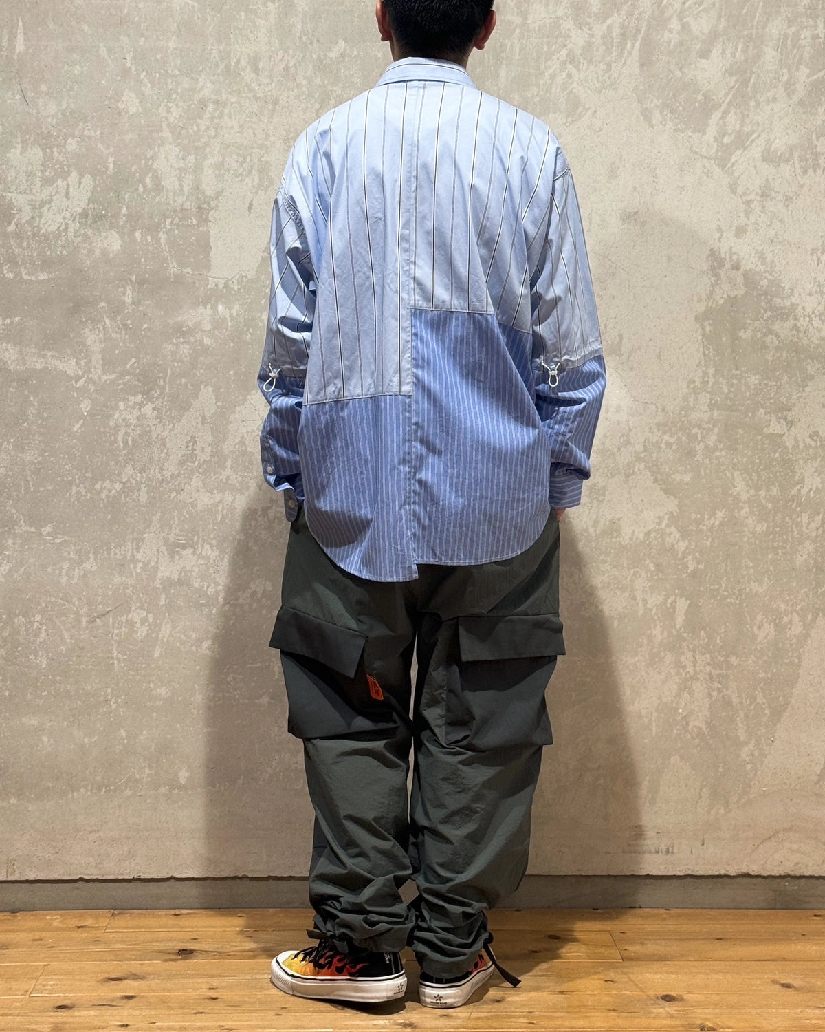 ALWAYS OUT OF STOCK / CRAZY STRIPE L/S SHIRT-SAX (HA-025105216)