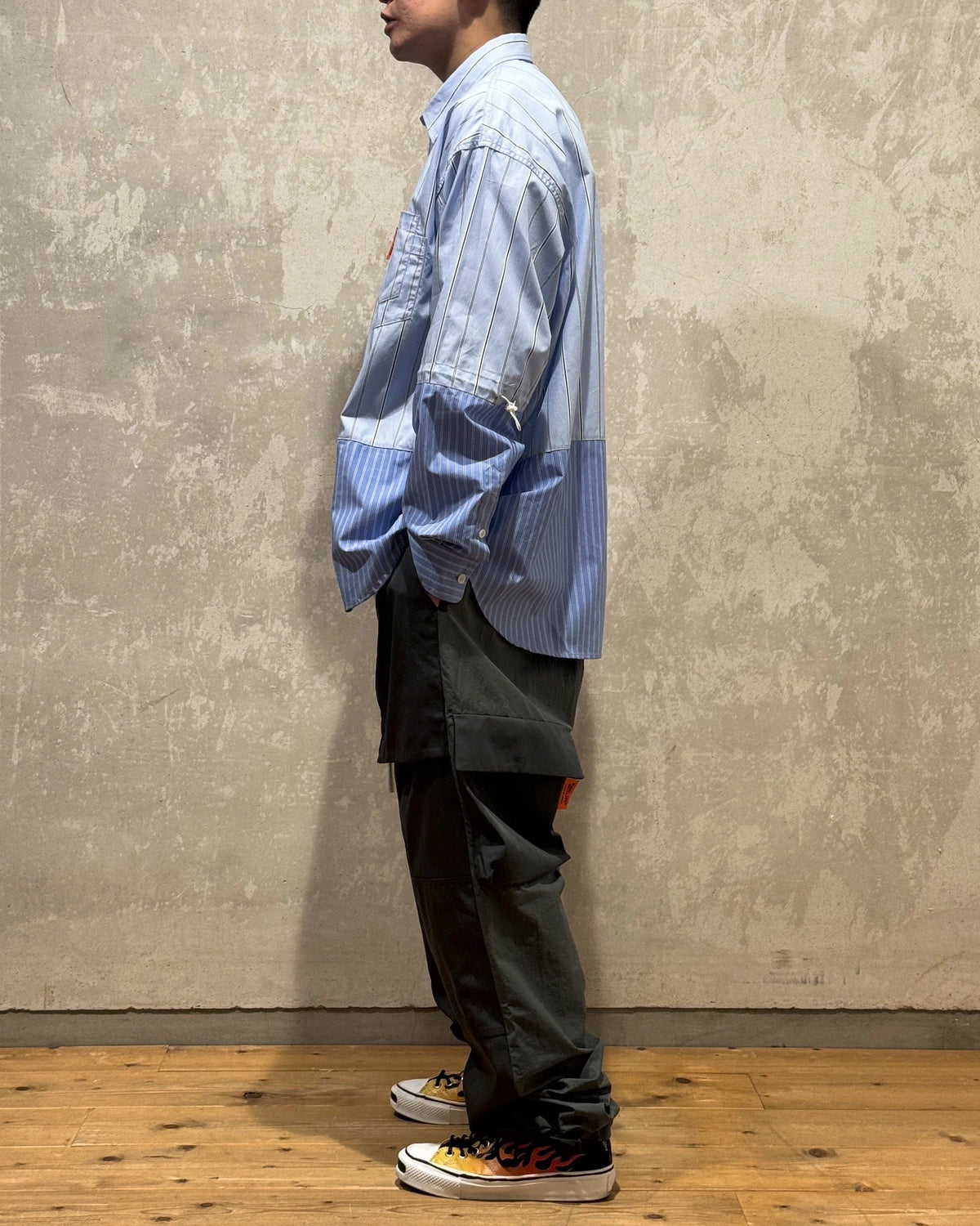 ALWAYS OUT OF STOCK / CRAZY STRIPE L/S SHIRT-SAX (HA-025105216)