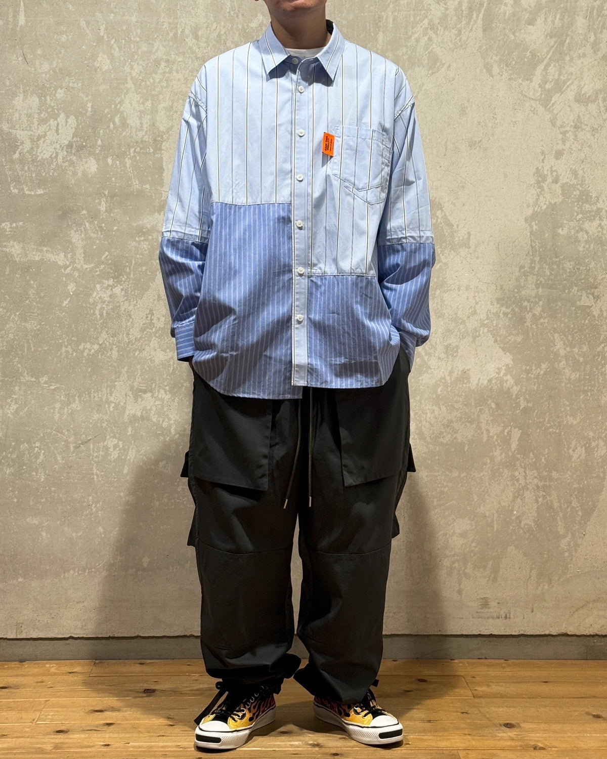 ALWAYS OUT OF STOCK / CRAZY STRIPE L/S SHIRT-SAX (HA-025105216)