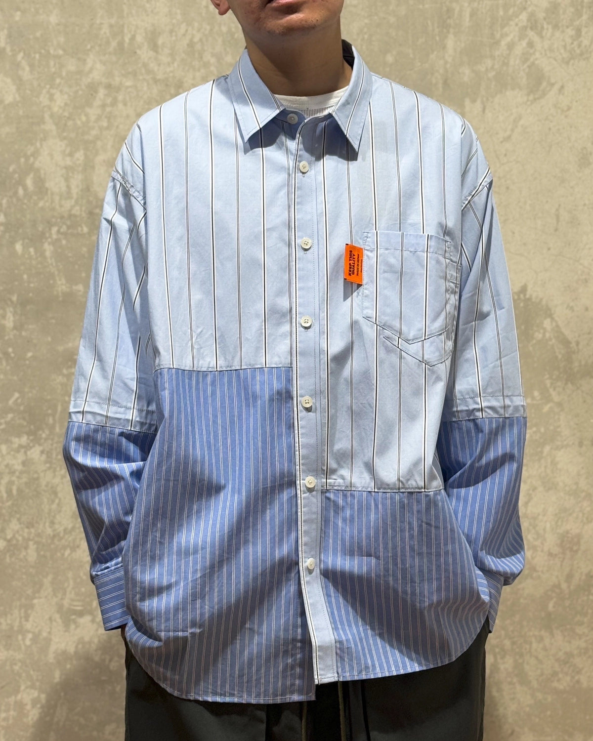 ALWAYS OUT OF STOCK / CRAZY STRIPE L/S SHIRT-SAX (HA-025105216)