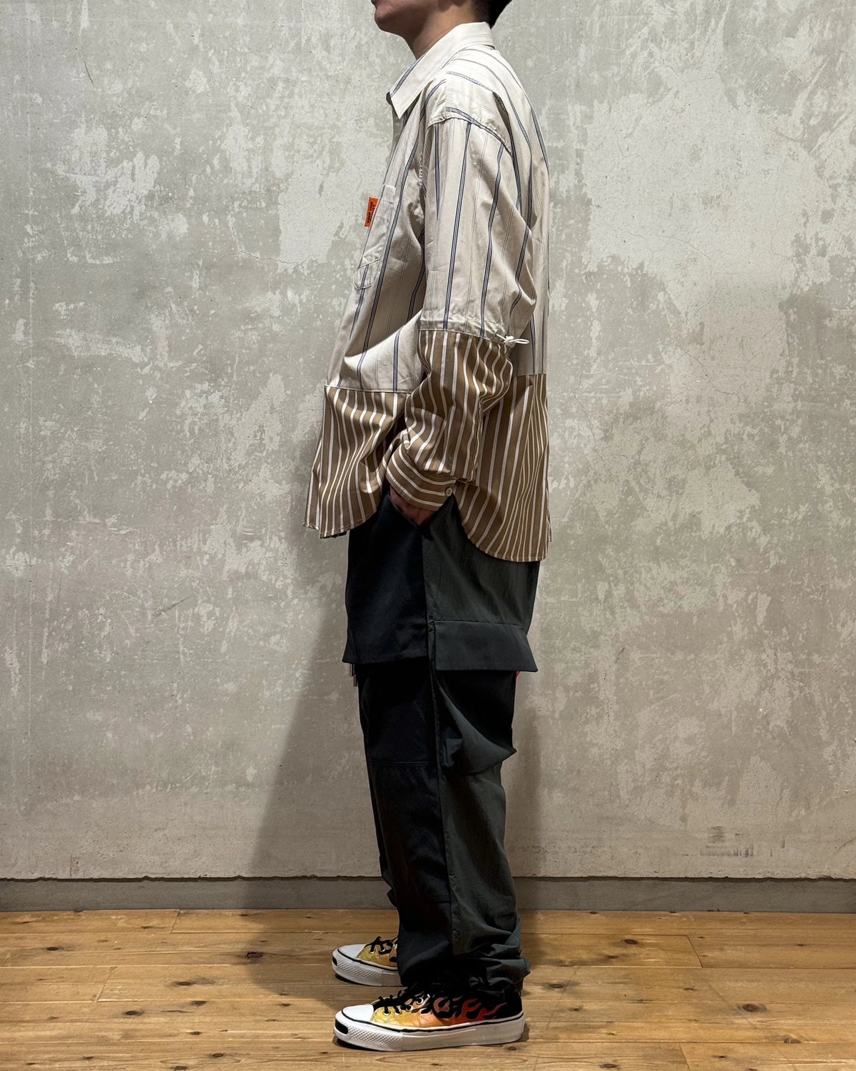 ALWAYS OUT OF STOCK / CRAZY STRIPE L/S SHIRT-SAX (HA-025105216)