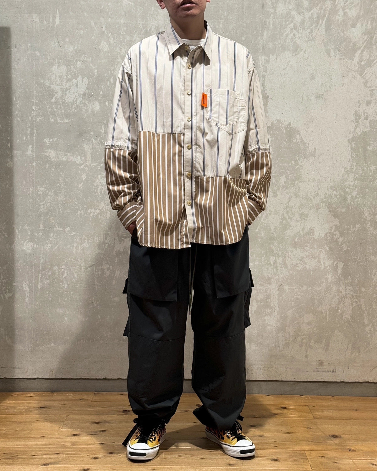ALWAYS OUT OF STOCK / CRAZY STRIPE L/S SHIRT-SAX (HA-025105216)