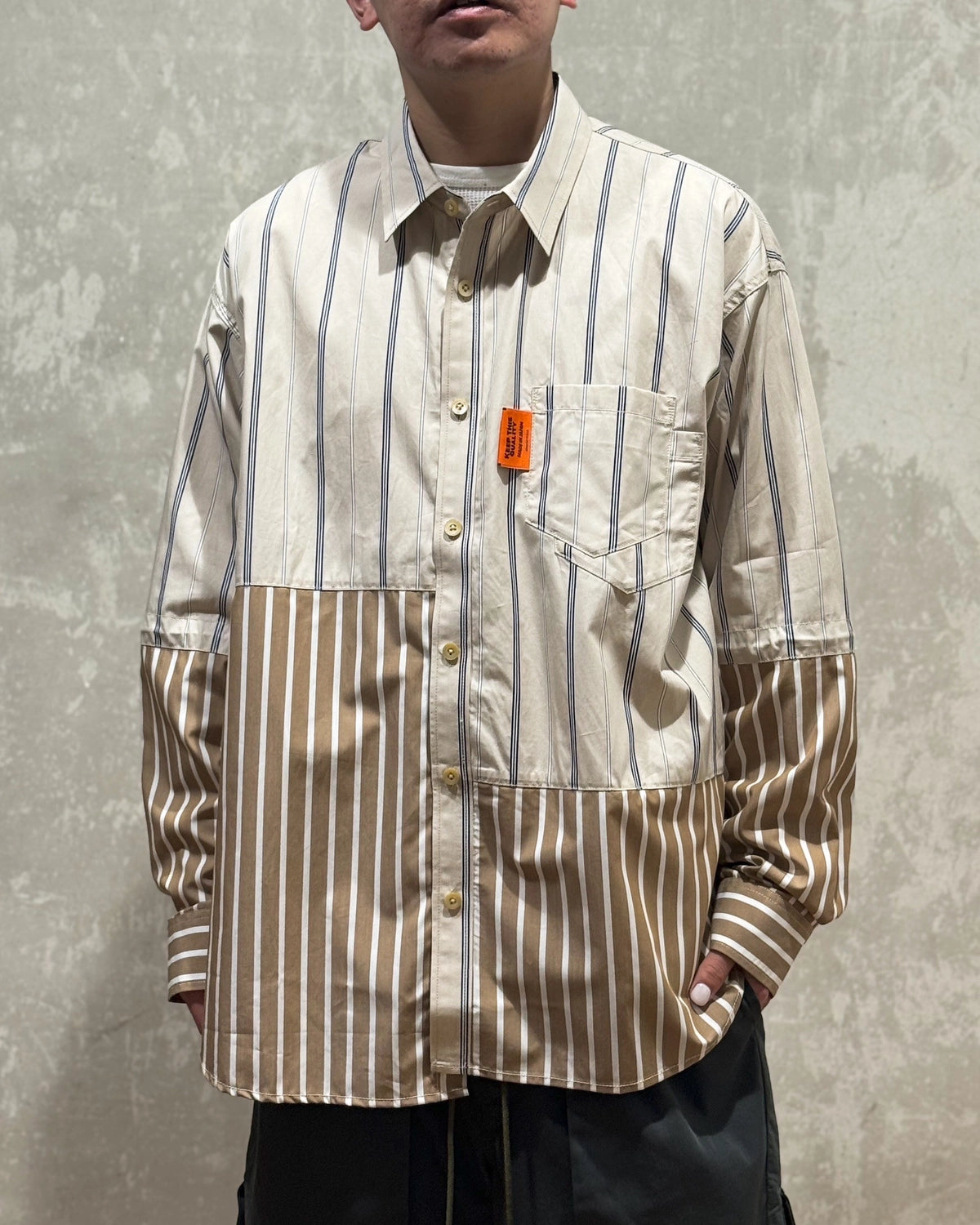 ALWAYS OUT OF STOCK / CRAZY STRIPE L/S SHIRT-SAX (HA-025105216)