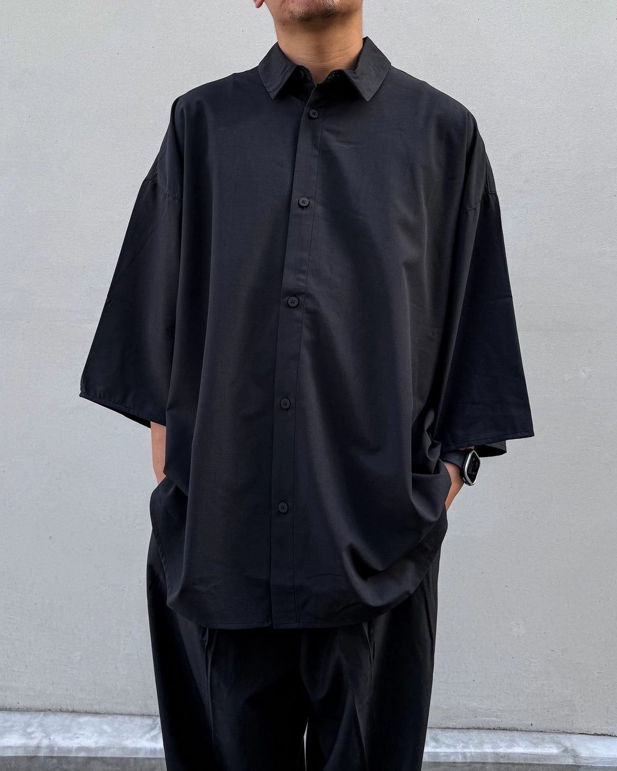 ESSENTIALS / Silk Blend 3/4 Sleeve Button Up Shirt (RW00306-0031)