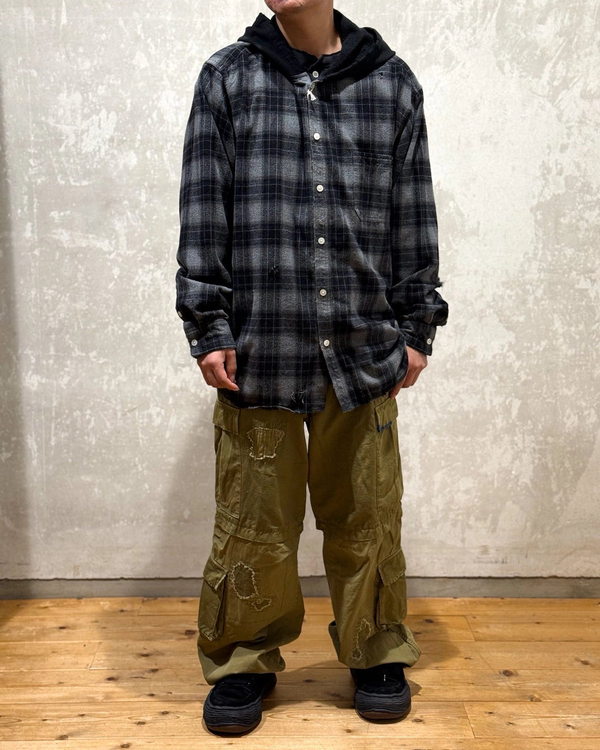KAMIYA / Hooded Check Shirt (G15SH055)