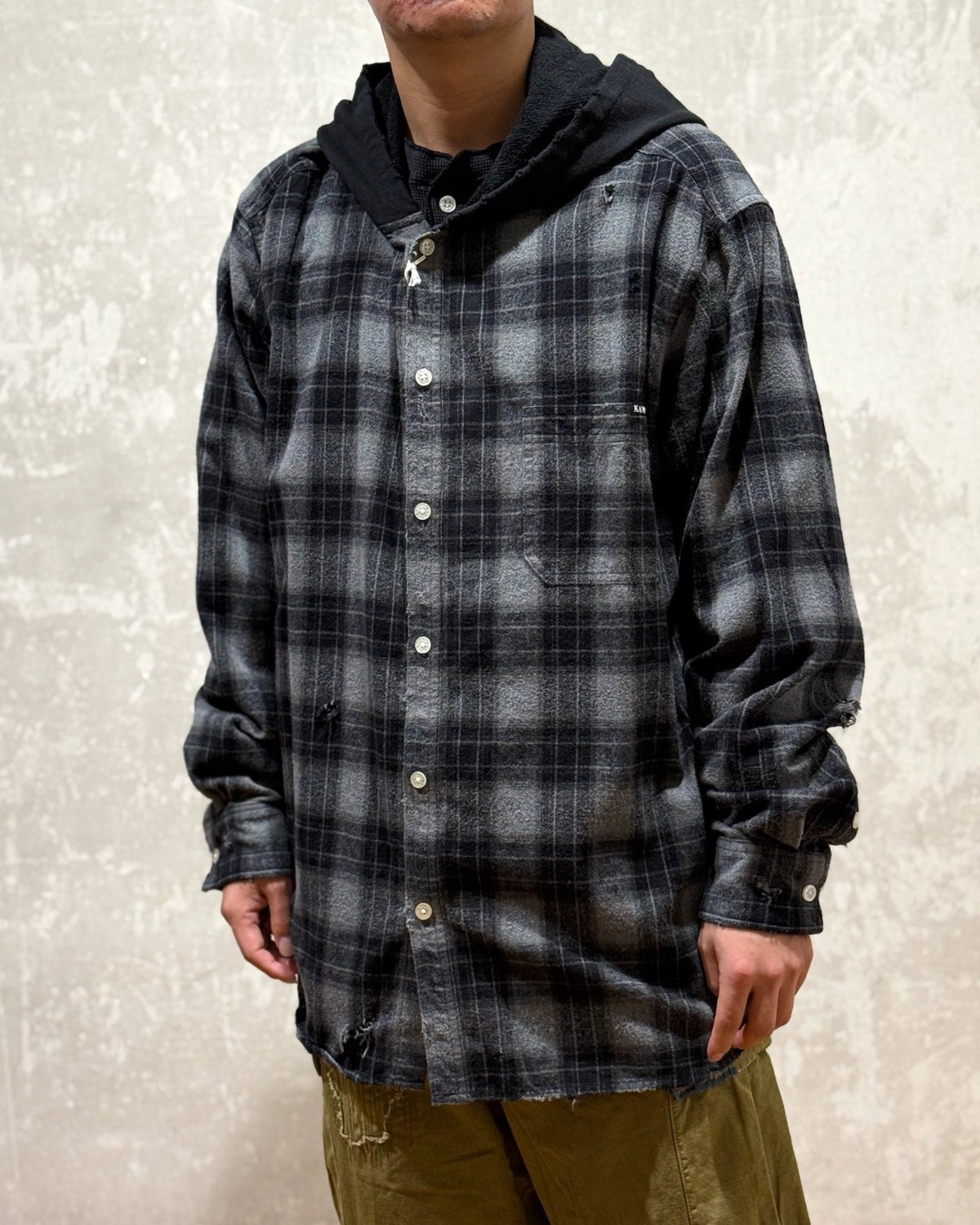 KAMIYA / Hooded Check Shirt (G15SH055)