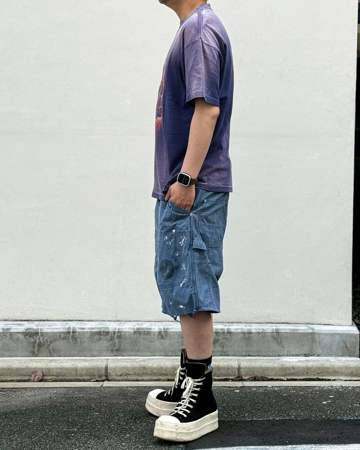 KAMIYA / "CRAYON FLAME" Distressed T-shirt (G16TS085)