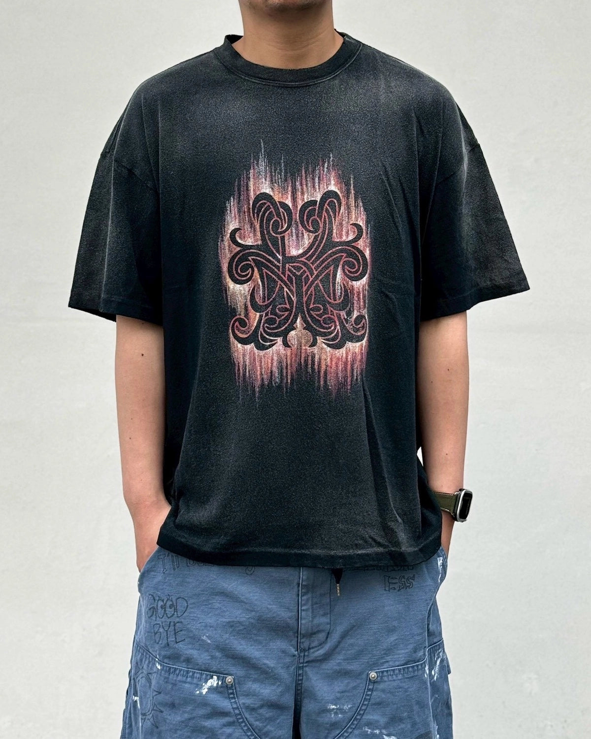 KAMIYA / "CRAYON FLAME" Distressed T-shirt (G16TS085)
