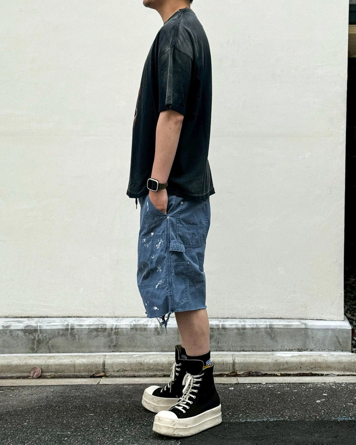 KAMIYA / "CRAYON FLAME" Distressed T-shirt (G16TS085)