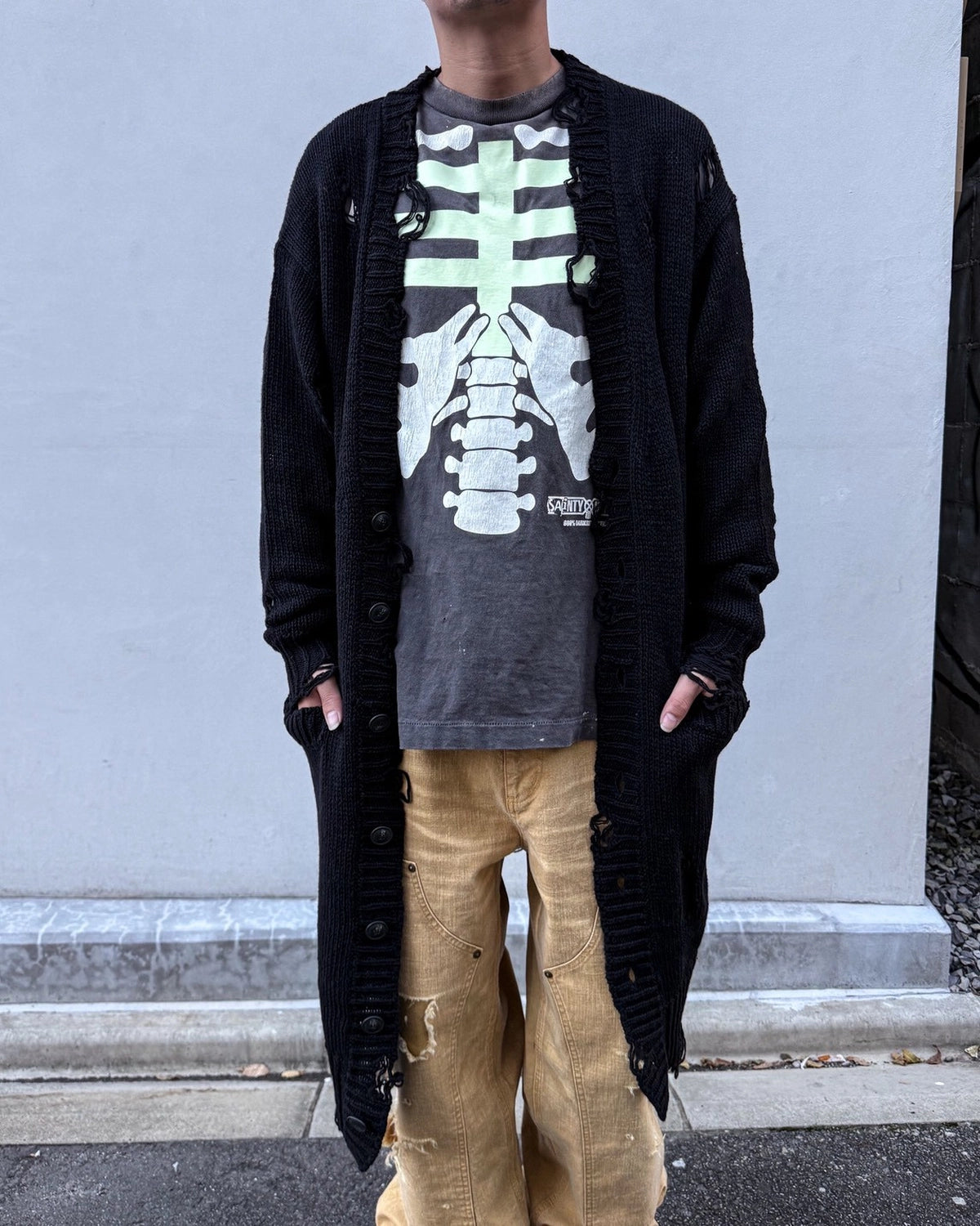 KAMIYA / Damaged Low Gauge Long Cardigan (G17CD077)