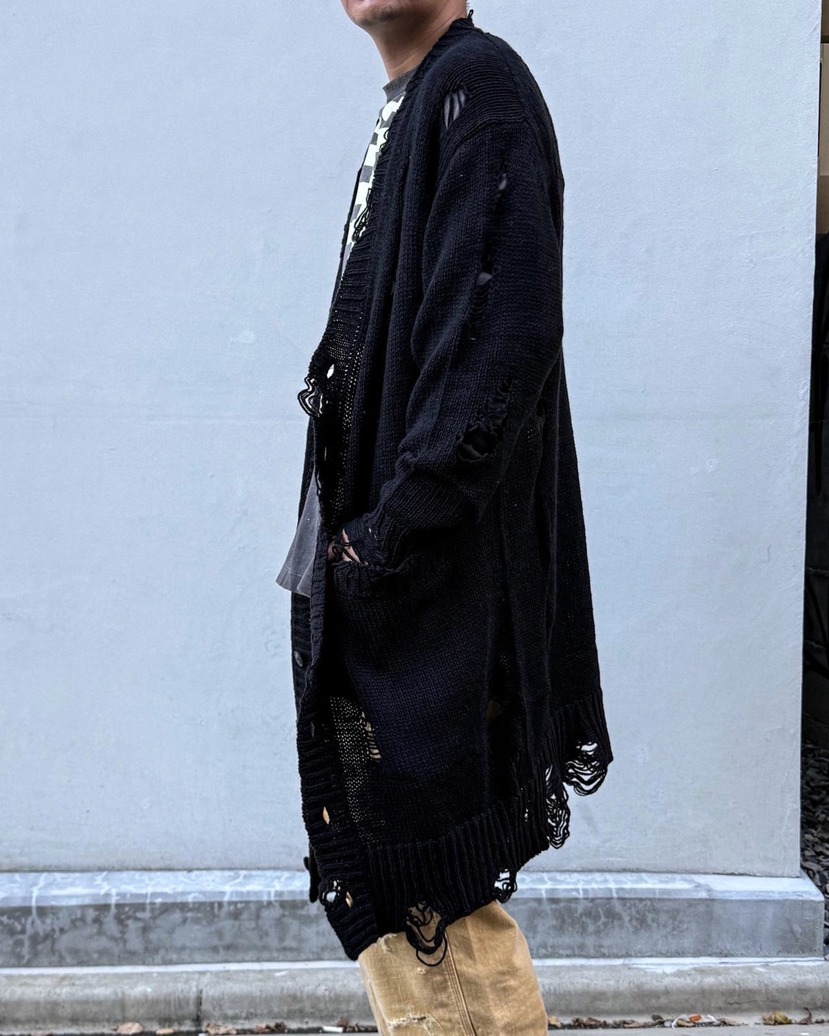 KAMIYA / Damaged Low Gauge Long Cardigan (G17CD077)